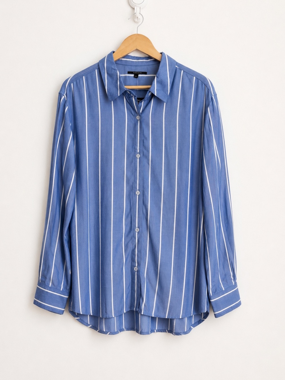 Tahari Blue White Striped Rayon Button-Up Coastal Nautical XL NWT